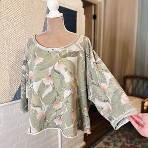 Cato Tropical Floral Raw Hem Sweatshirt